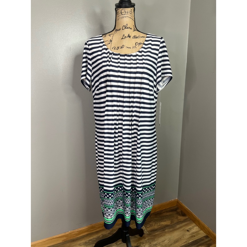 Perceptions New York striped‎ shift dress size xl pleated geometric coastal
